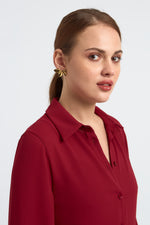 Charger le modèle 3D dans le visionneur de galerie, ROBE CHEMISE AVEC FOND DE ROBE AMOVIBLE ELLA BORDEAUX