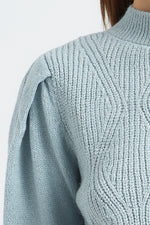 Charger le modèle 3D dans le visionneur de galerie, PULL FEMME MANCHES BOUFFANTES CHARLOTTE BLEU CIEL