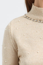 Charger le modèle 3D dans le visionneur de galerie, PULL FEMME PERLES BIJOUX PERLA CREME