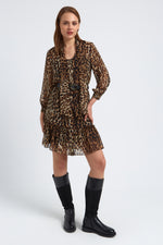 Charger le modèle 3D dans le visionneur de galerie, ROBE IMPRIME LEOPARD CORALIE MARRON