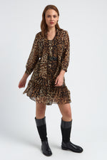 Charger le modèle 3D dans le visionneur de galerie, ROBE IMPRIME LEOPARD CORALIE MARRON