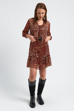 Charger le modèle 3D dans le visionneur de galerie, ROBE IMPRIME LEOPARD CORALIE ROUGE