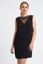 Charger le modèle 3D dans le visionneur de galerie, ROBE DROITE EMPIECEMENT BRILLANT BRIDGET REGLISSE