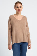 Charger le modèle 3D dans le visionneur de galerie, PULL LEGER FEMME V MELANGE DE LAINE CLAUDIA CAMEL