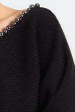 Charger le modèle 3D dans le visionneur de galerie, PULL FEMME COL BATEAU PERLES ALBA REGLISSE