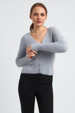 Charger le modèle 3D dans le visionneur de galerie, GILET FEMME DOUCEUR FLEUR BLEU/GRIS