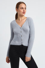 Charger le modèle 3D dans le visionneur de galerie, GILET FEMME DOUCEUR FLEUR BLEU/GRIS