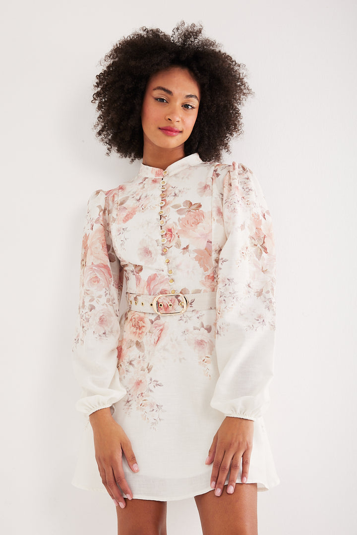 ROBE IMPRIMEE FLEURS  FLOWERS FOND ECRU