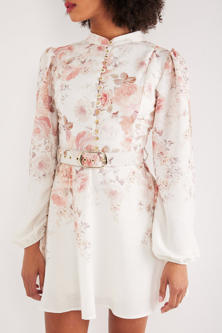 ROBE IMPRIMEE FLEURS  FLOWERS FOND ECRU