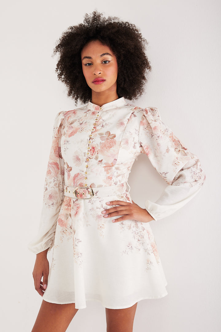 ROBE IMPRIMEE FLEURS  FLOWERS FOND ECRU