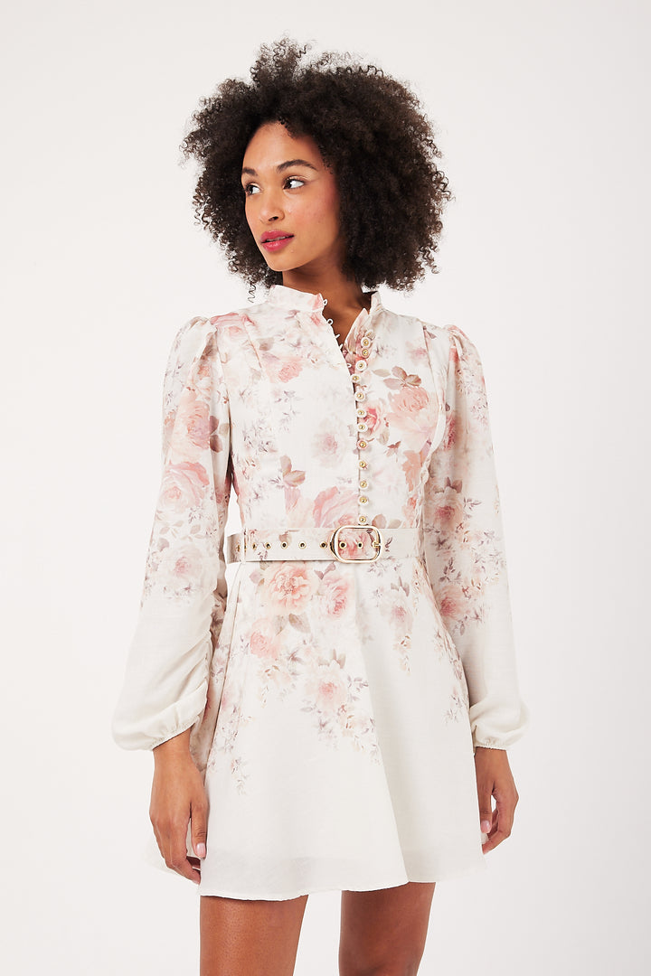 ROBE IMPRIMEE FLEURS  FLOWERS FOND ECRU