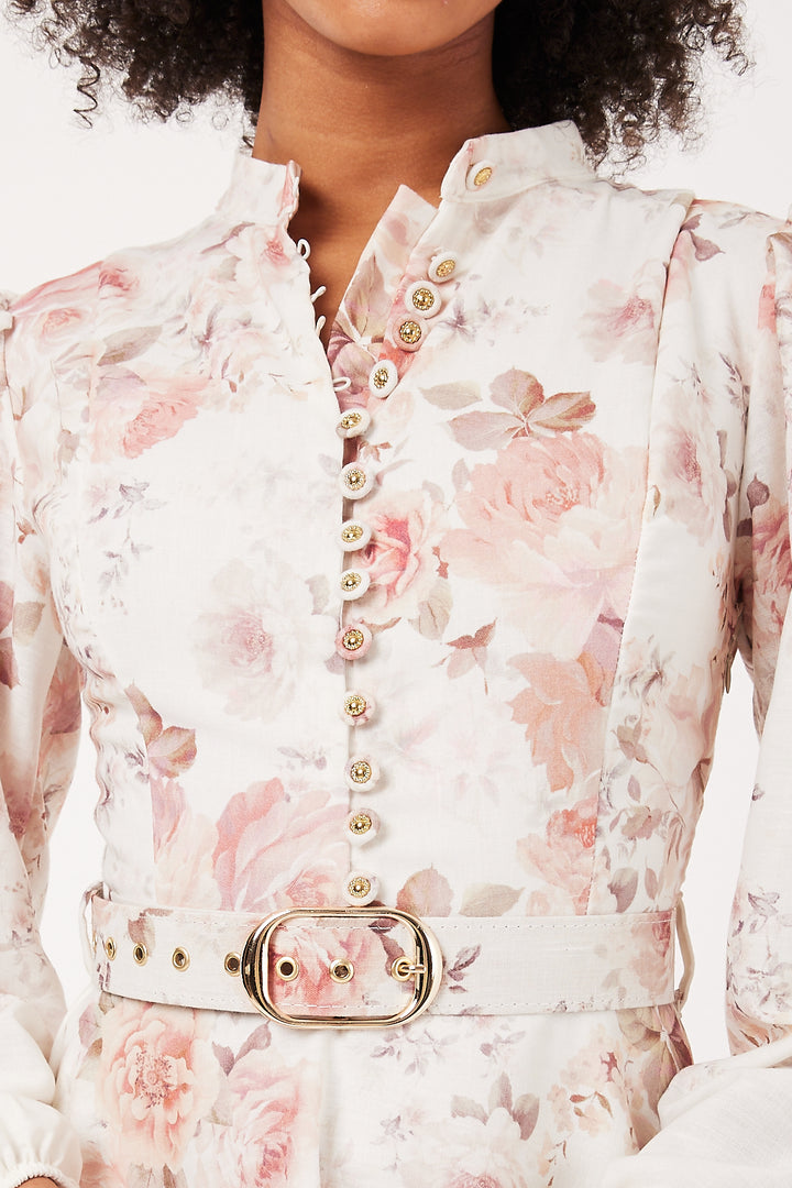 ROBE IMPRIMEE FLEURS  FLOWERS FOND ECRU