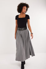 Charger le modèle 3D dans le visionneur de galerie, JUPE PLISSEE MODE FENTE COTE DOUBLE CEINTURE PLISSBELT GRIS