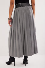 Charger le modèle 3D dans le visionneur de galerie, JUPE PLISSEE MODE FENTE COTE DOUBLE CEINTURE PLISSBELT GRIS