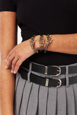 Charger le modèle 3D dans le visionneur de galerie, JUPE PLISSEE MODE FENTE COTE DOUBLE CEINTURE PLISSBELT GRIS