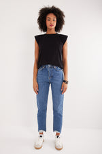 Charger le modèle 3D dans le visionneur de galerie, JEANS DROIT FEMME MODE DETAIL BAS DE PANTALON FEELJEAN BLUE