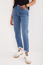 Charger le modèle 3D dans le visionneur de galerie, JEANS DROIT FEMME MODE DETAIL BAS DE PANTALON FEELJEAN BLUE