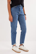 Charger le modèle 3D dans le visionneur de galerie, JEANS DROIT FEMME MODE DETAIL BAS DE PANTALON FEELJEAN BLUE