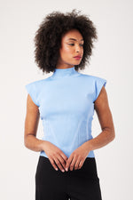 Charger le modèle 3D dans le visionneur de galerie, TOP MAILLE FEMME JACKIE BLEU