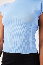 Charger le modèle 3D dans le visionneur de galerie, TOP MAILLE FEMME JACKIE BLEU