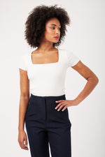 Charger le modèle 3D dans le visionneur de galerie, TOP FEMME COL CARRE CARIOKA BLANC