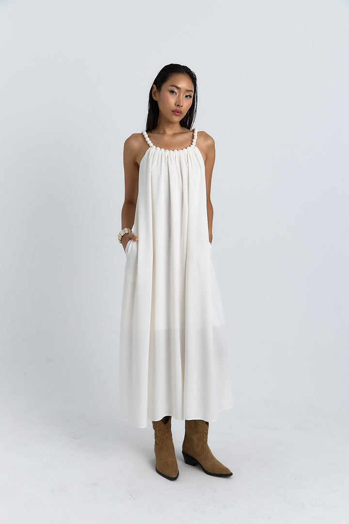 ROBE LONGUE COTON BRETELLE FANTAISIE (BOULE) CALISTA ECRU