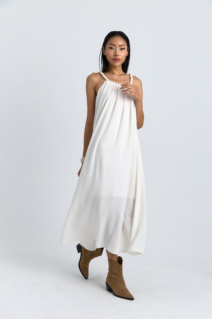 ROBE LONGUE COTON BRETELLE FANTAISIE (BOULE) CALISTA ECRU