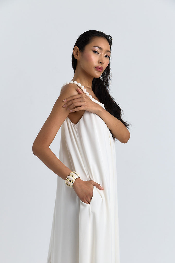 ROBE LONGUE COTON BRETELLE FANTAISIE (BOULE) CALISTA ECRU