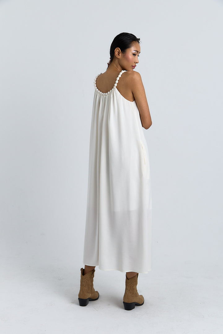 ROBE LONGUE COTON BRETELLE FANTAISIE (BOULE) CALISTA ECRU