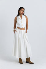 Charger le modèle 3D dans le visionneur de galerie, ENSEMBLE JUPE LONGUE ET GILET LYANNA ECRU