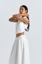 Charger le modèle 3D dans le visionneur de galerie, ENSEMBLE JUPE LONGUE ET GILET LYANNA ECRU