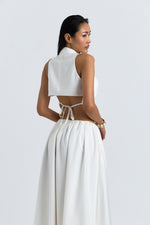 Charger le modèle 3D dans le visionneur de galerie, ENSEMBLE JUPE LONGUE ET GILET LYANNA ECRU