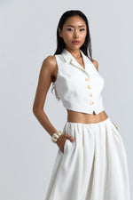 Charger le modèle 3D dans le visionneur de galerie, ENSEMBLE JUPE LONGUE ET GILET LYANNA ECRU