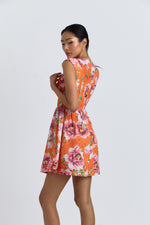 Charger le modèle 3D dans le visionneur de galerie, ROBE COTON AURORE IMPRIME FLEUR FOND ORANGE