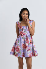 Charger le modèle 3D dans le visionneur de galerie, ROBE COTON AURORE IMPRIME FLORAL FOND MAUVE