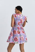 Charger le modèle 3D dans le visionneur de galerie, ROBE COTON AURORE IMPRIME FLORAL FOND MAUVE