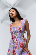 Charger le modèle 3D dans le visionneur de galerie, ROBE COTON AURORE IMPRIME FLORAL FOND MAUVE