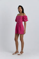 Charger le modèle 3D dans le visionneur de galerie, COMBI SHORT EN LIN CASSIA FRAMBOISE