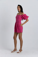 Charger le modèle 3D dans le visionneur de galerie, COMBI SHORT EN LIN CASSIA FRAMBOISE