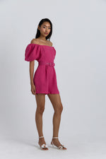 Charger le modèle 3D dans le visionneur de galerie, COMBI SHORT EN LIN CASSIA FRAMBOISE