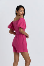 Charger le modèle 3D dans le visionneur de galerie, COMBI SHORT EN LIN CASSIA FRAMBOISE