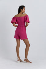 Charger le modèle 3D dans le visionneur de galerie, COMBI SHORT EN LIN CASSIA FRAMBOISE