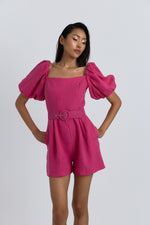 Charger le modèle 3D dans le visionneur de galerie, COMBI SHORT EN LIN CASSIA FRAMBOISE