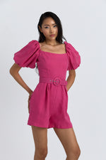 Charger le modèle 3D dans le visionneur de galerie, COMBI SHORT EN LIN CASSIA FRAMBOISE