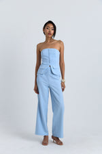 Charger le modèle 3D dans le visionneur de galerie, ENSEMBLE PANTALON ET BUSTIER AVELINE BABY BLUE