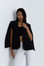 Charger le modèle 3D dans le visionneur de galerie, VESTE CAPE DOUBLEE ALYA NOIR