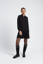 Charger le modèle 3D dans le visionneur de galerie, ROBE CHEMISE AVEC FOND DE ROBE AMOVIBLE ELLA NOIR

