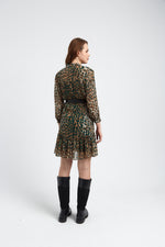 Charger le modèle 3D dans le visionneur de galerie, ROBE IMPRIME LEOPARD CORALIE DETAILS VERT
