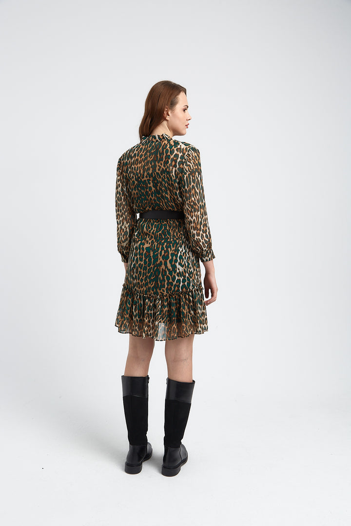 ROBE IMPRIME LEOPARD CORALIE DETAILS VERT