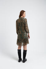 Charger le modèle 3D dans le visionneur de galerie, ROBE IMPRIME LEOPARD CORALIE DETAILS VERT
